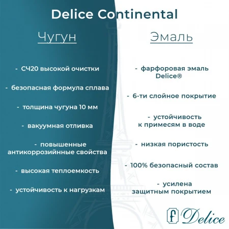 Чугунная ванна Delice Continental 170x70 