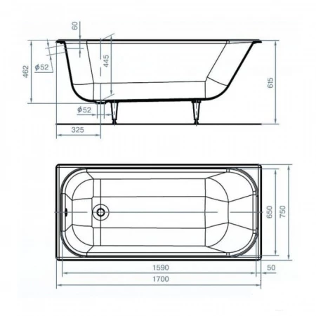 Чугунная ванна Finn Sonata 170x75 с ручками 