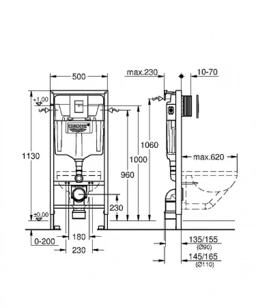 Комплект унитаза Grossman GR-4455S с инсталляцией Grohe Rapid SL 38772001 с сиденьем Микролифт и клавишей смыва Хром 