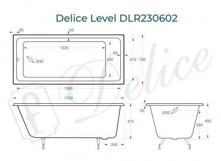 Чугунная ванна Delice Level 170x75 