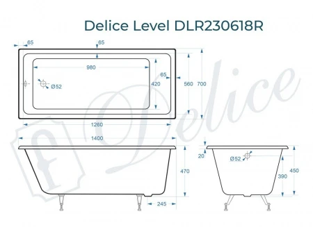 Чугунная ванна Delice Level 140x70 