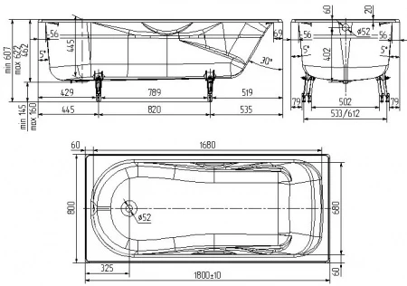 Чугунная Ванна Luxus Diamond 180x80 