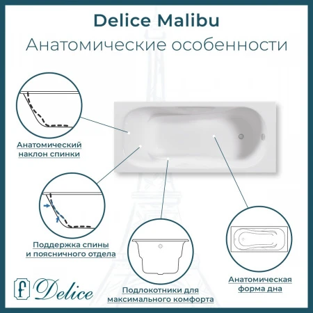 Чугунная ванна Delice Malibu 180x80 