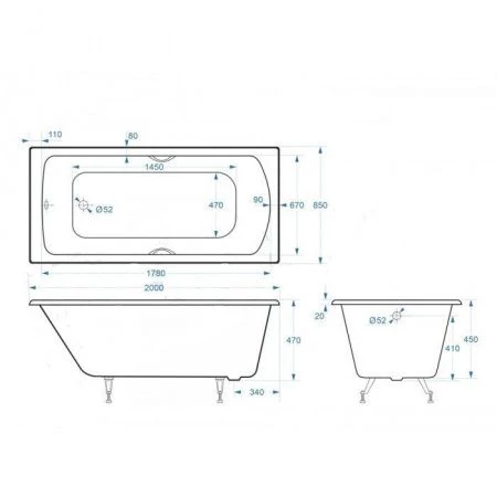 Чугунная ванна Delice Fort 200x85 с ручками 