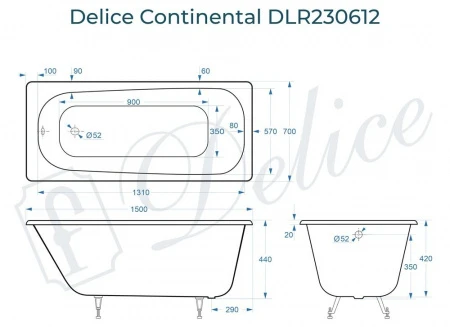 Чугунная ванна Delice Continental 150x70 