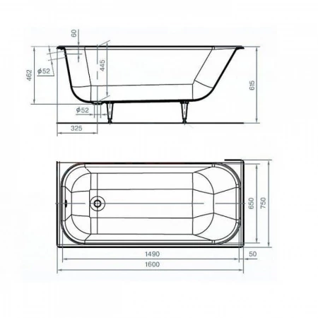 Чугунная ванна Finn Sonata 160x75 с ручками 