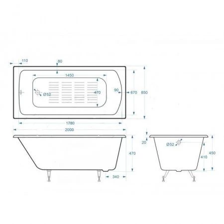 Чугунная ванна Delice Fort 200x85 с антискольжением 