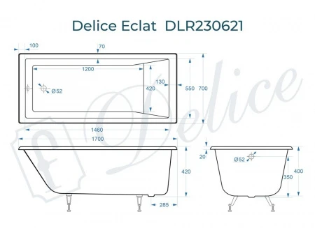 Чугунная ванна Delice Eclat 170x70 