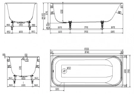 Чугунная Ванна Luxus White 170x75 