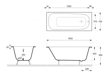 Чугунная ванна Vinsent Veron Concept 165x70 